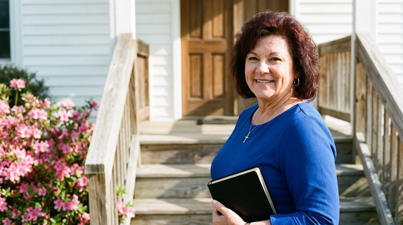 Loretta Harper on the church steps on a Sunday morning